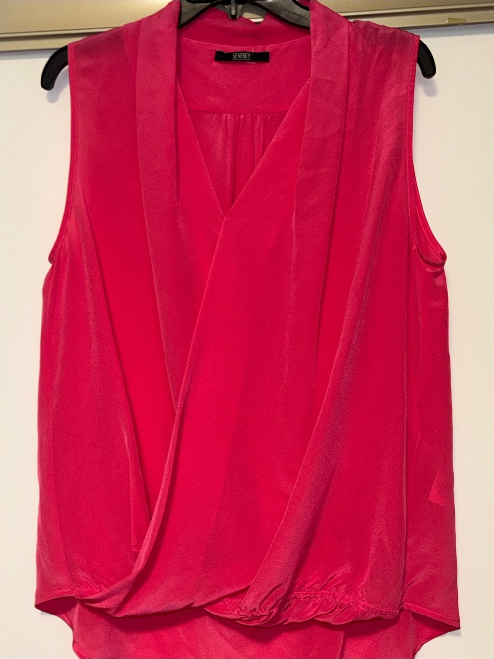Silk Pink Sleeveless Draped V-Neck Blouse